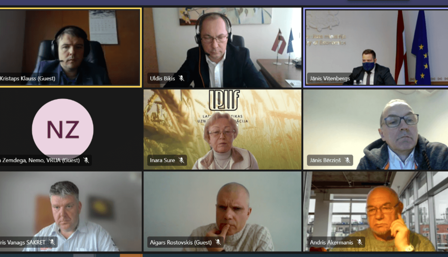 Tautsaimniecības padomes sanāksmes ekrānuzņēmums