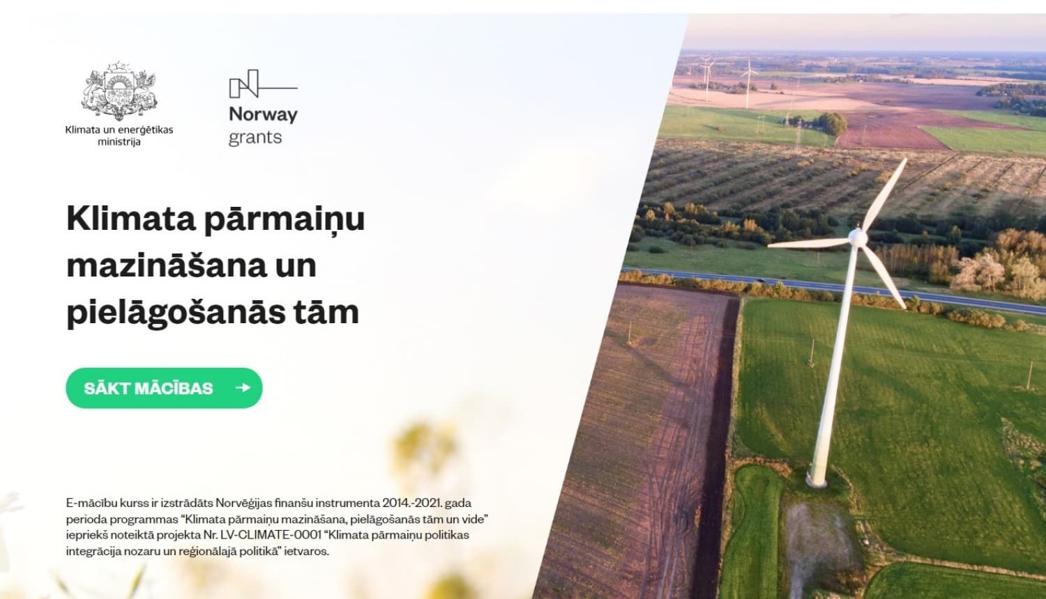 Ilustratīvs attēls: e-mācību kurss par klimata pārmaiņu mazināšanu un pielāgošanos tām Kursa vizualizācija