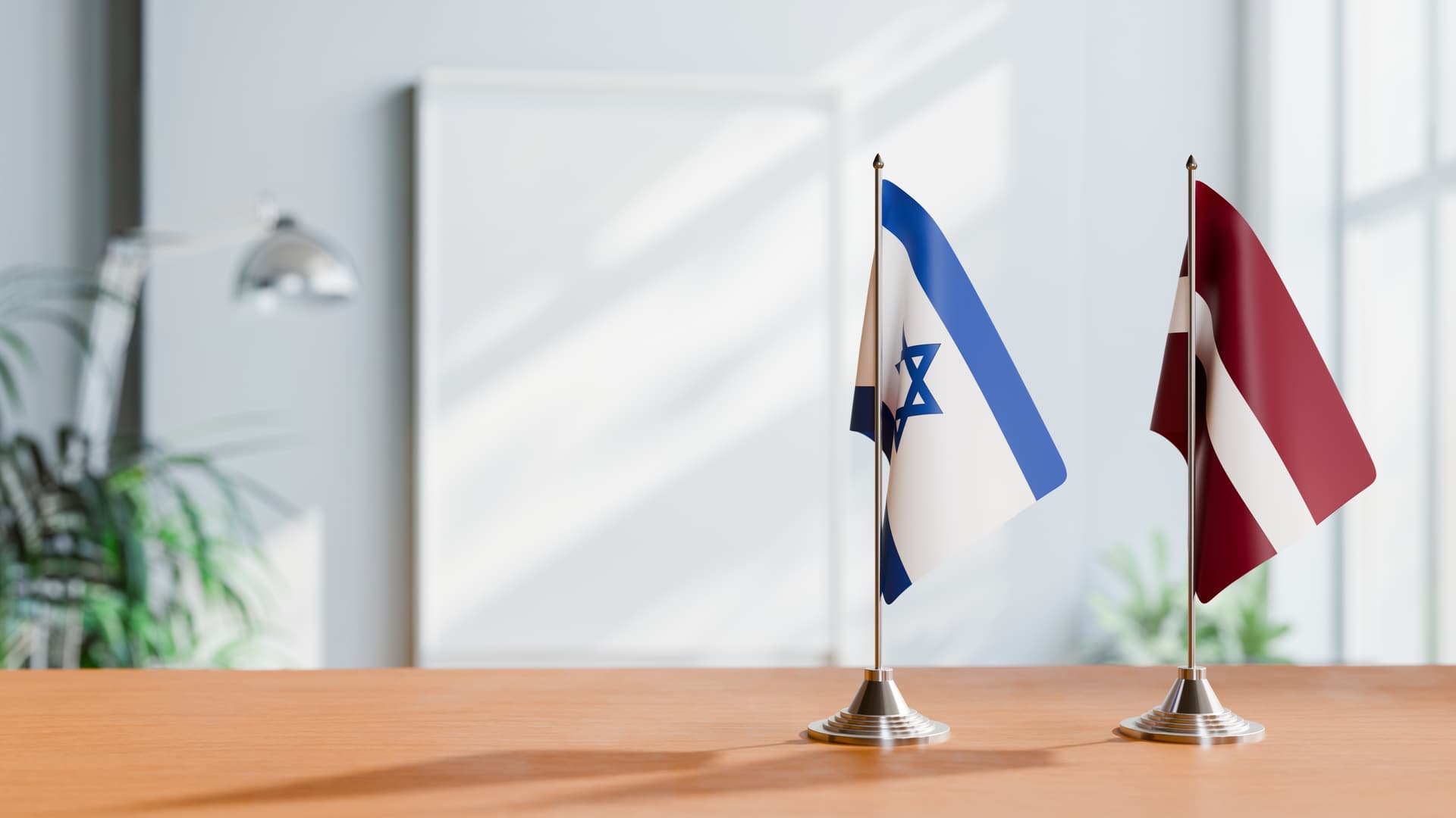 Latvijas un Izraēlas karogi Latvijas un Izraēlas karogi