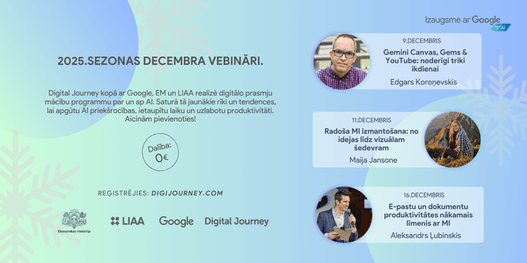 Bezmaksas vebināri decembrī – izglītojošas nodarbības digitālajām prasmēm