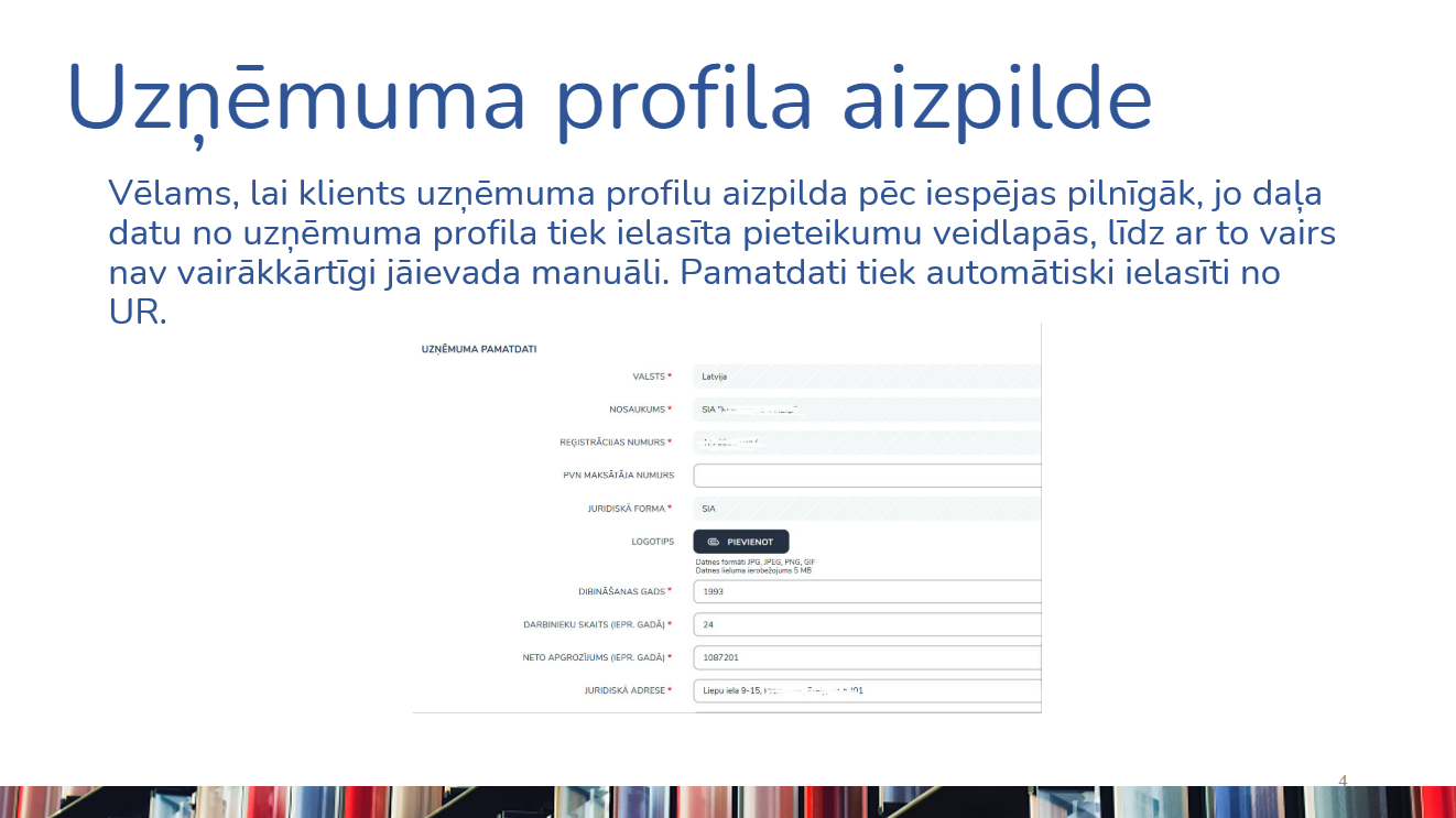 Uzņēmuma profila aizpilde