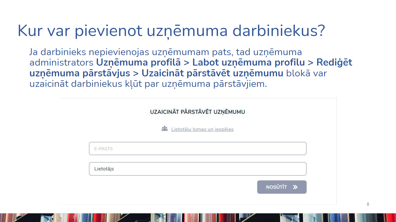 Kur var pievienot uzņēmuma darbiniekus?