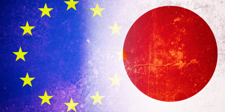 Eiropas Savienības un Japānas karoga vizualizācija